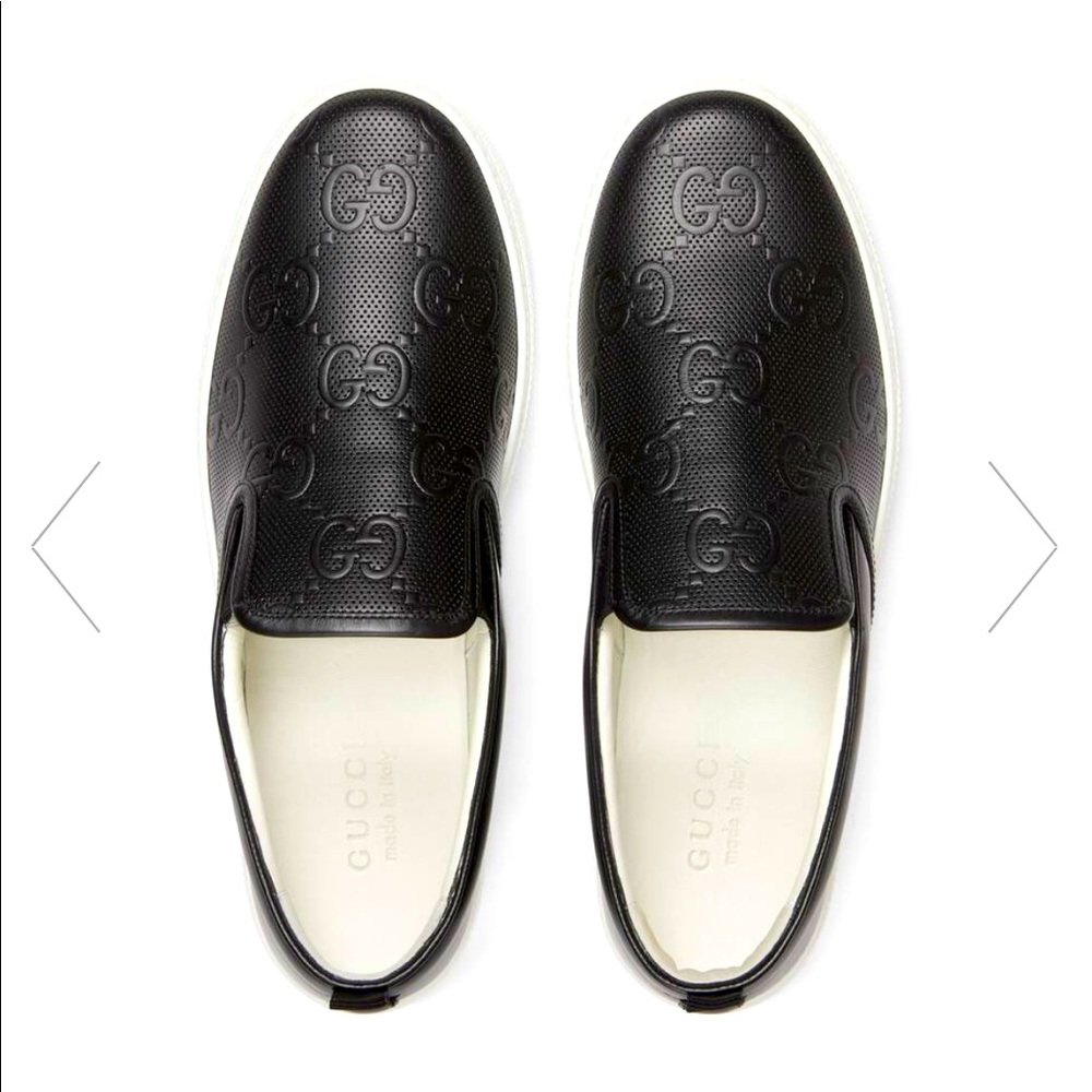 Gucci mens embossed slip on shoe in black leather